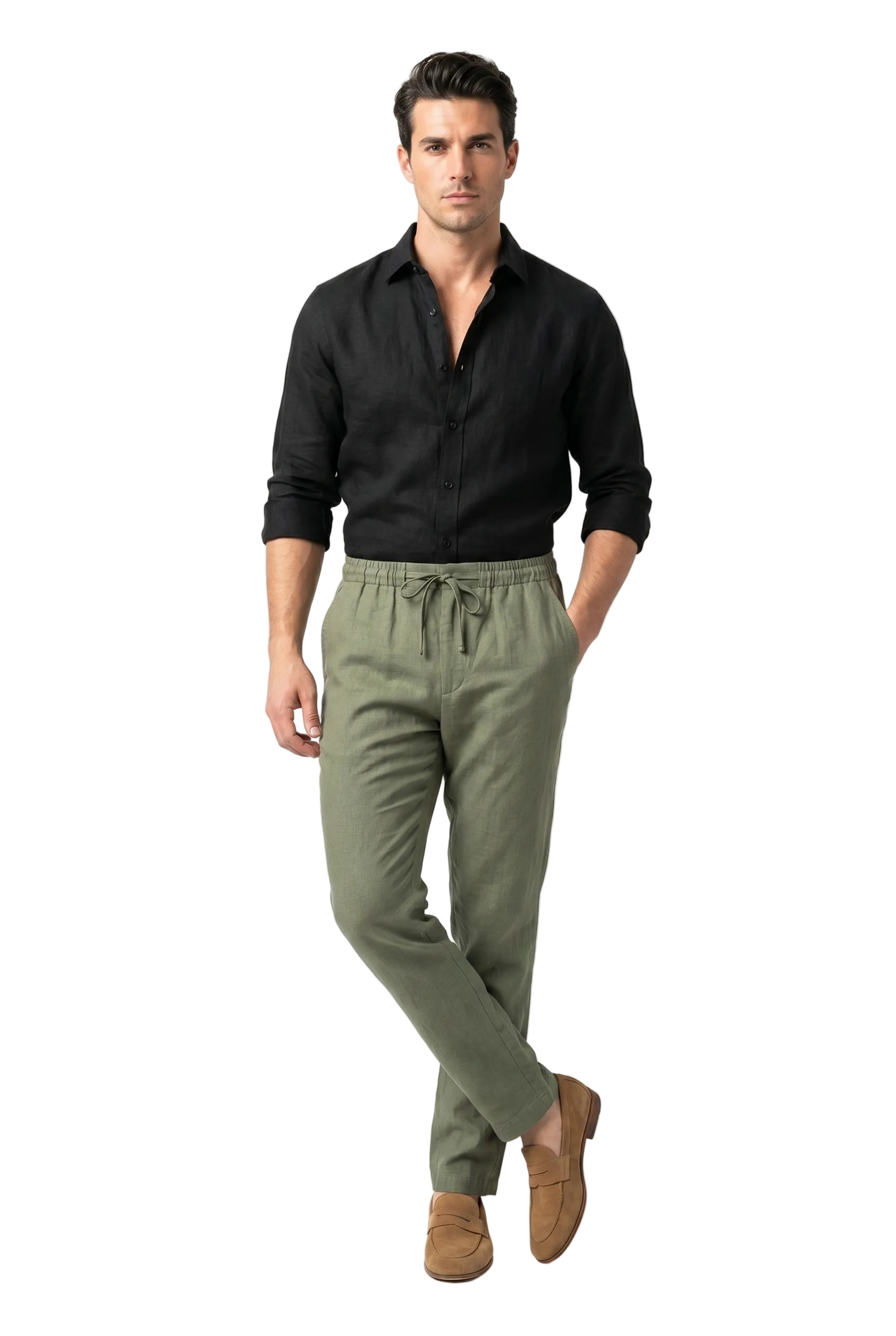 The Drawstring Trouser in Green Olive