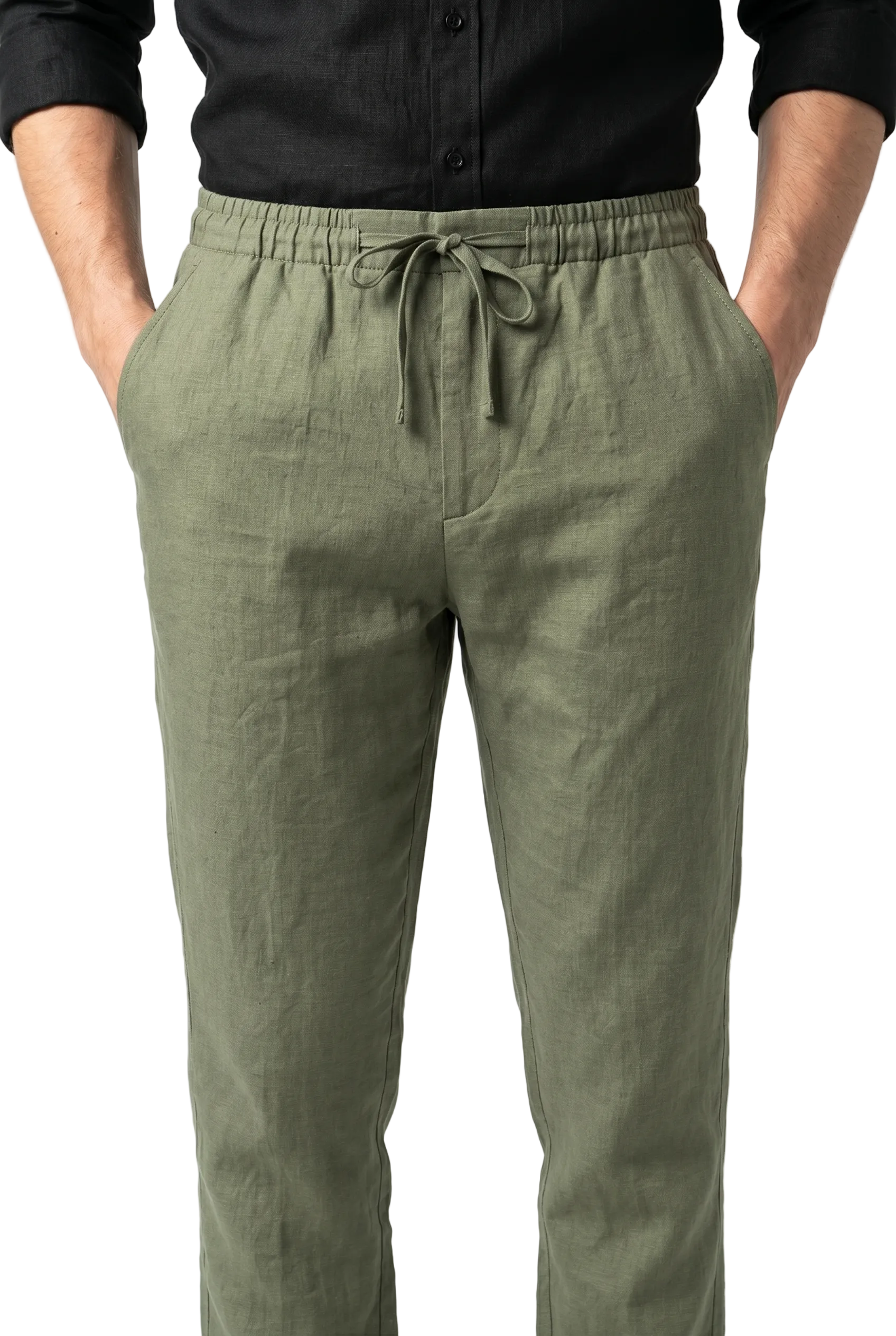The Drawstring Trouser in Green Olive